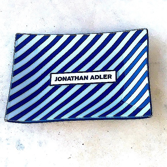 JOHNATHON ADLER GLASS CATCHALL TRAY NAVY STRIPING NIB 6 BY 4 - Picture 3 of 5